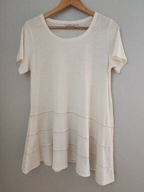 LOGO by Lori Goldstein Lightweight 100% Cotton Off-White Tunic Womens Medium
